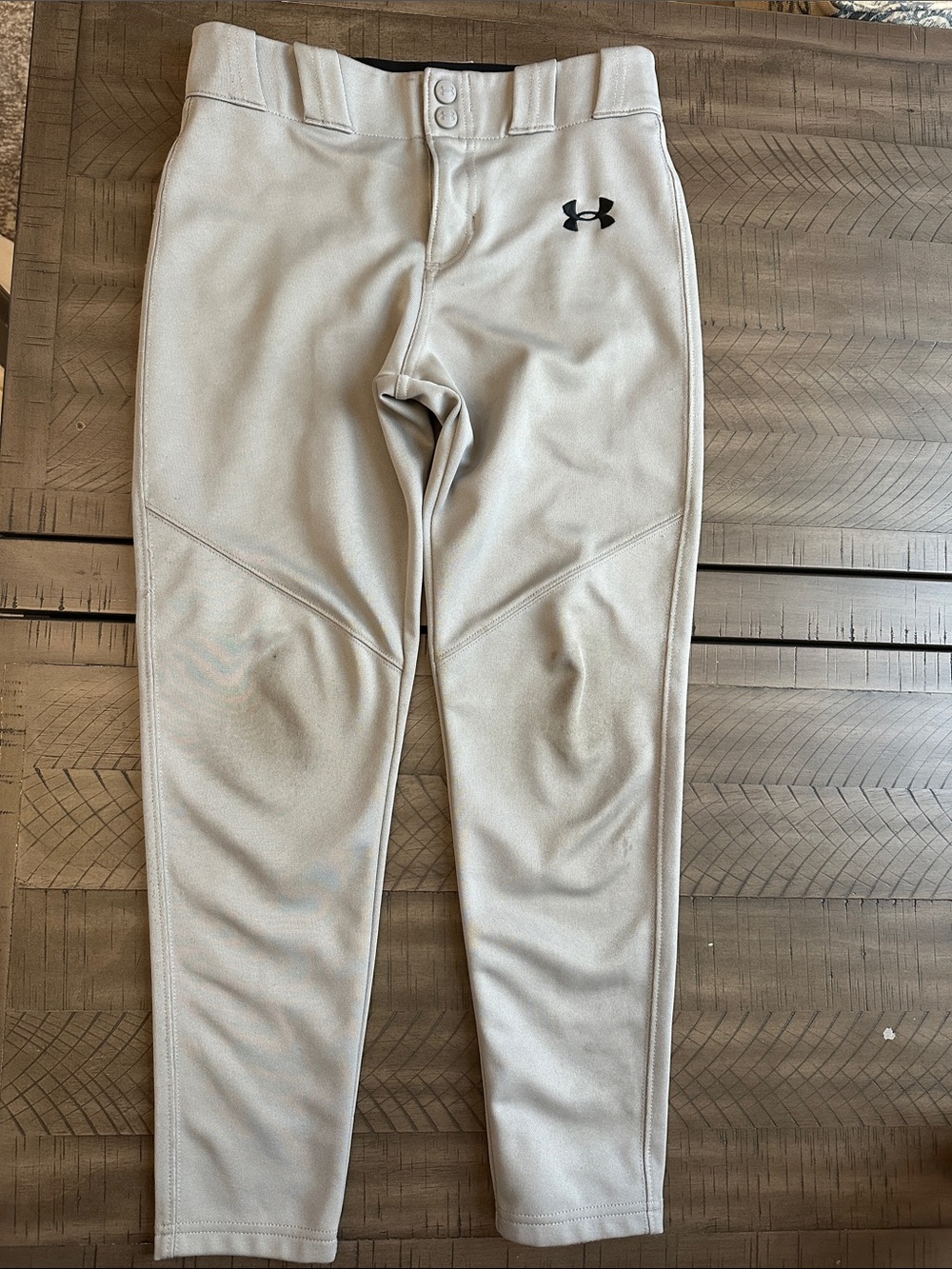 Under Armour Gray Youth Baseball Pants Tapered Ankle  with Black Logo